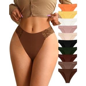 ASIMOON High Waist Bikini Underwear Womens Seamless Lace No Show Panties Soft Stretch High Cut Panties 10 Pack (Large, Multicolor-bikini 10 Pack)