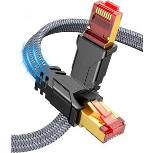 Snowkids Cat 8 Ethernet Cable 15 FT, Braided Heavy Duty High Speed Internet/LAN/Network Cable, 40Gbps 2000Mhz, Indoor and Outdoor Flat Patch Cord RJ45 Connector for Gaming, PC, Modem, Router