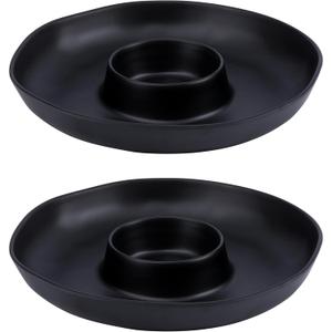 Chip & Dip Serving Set, 2 PCS Divided Cheeses Serving Platter, Relish Tray, Round Compartment Appetizer Set for Chips and Dip, Veggies, Candy and Snacks, Black, Set of 2
