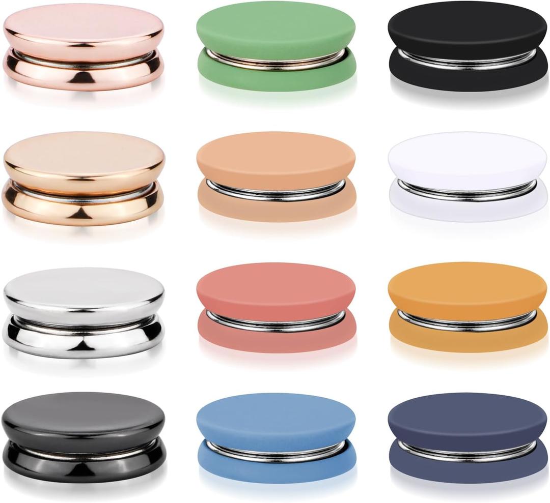 12pcs Hijab Magnetic Pins, Strong Hijab Magnets Multi-Purpose Clothes Colorful Magnetic Scarf Clasp Pinless Brooch Hijab Pins Buttons for Women Clothing Dress Scarves (Matte+Plating)