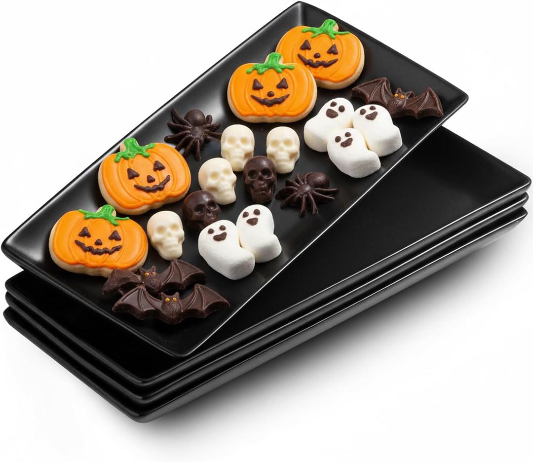LAUCHUH Serving Platters for Entertaining Large Rectangular Serving Dinner Dish 14 Inches Plate Tray For Wedding Thanksgiving Party Food Dessert Sushi and Appetizers Set of 4, Black