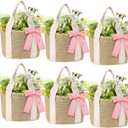 6 Pcs Burlap Tote Bags, Woven Straw Beach Bags for Bridesmaid Gifts, Bachelorette Favors, Wedding, Beach Party(White)(White, Pink), Medium