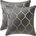 DEZENE Gold Velvet Throw Pillow Covers: 2 Pack 18x18 Inch Square Decorative Pillow Cases for Bedroom Sofa Couch Living Room, Light Grey