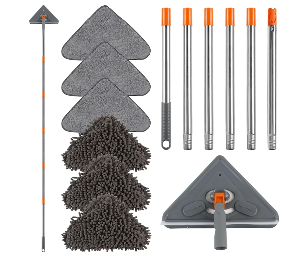 Wall Cleaner Mop with Adjustable 67" Long Handle, Sturdy Wall Washer Cleaner Tool for Walls/Ceiling Fans/Dust/Floors/Window, 360°Ceiling Cleaner Tool Duster with Squeegee 6 Replacement Pads