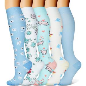 FEYHAY Copper Compression Socks (5 Pairs) 15-20 mmHg Circulation is Best Athletic & Daily for Men & Women, Running, Climbing (Small-Medium, 04 Flowers/Cat)