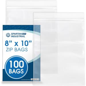 Spartan Industrial - 8" X 10" (100 Count) 2 Mil Clear Reclosable Zip Plastic Poly Bags with Resealable Lock Seal Zipper