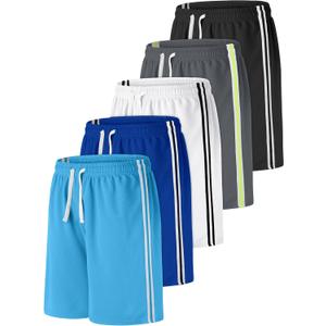 Resinta 5 Pack Boys Shorts Boys Basketball Athletic Shorts Kids Active Gym Soccer Sports Shorts Mesh Quick Dry Elastic Waist 8-10Y