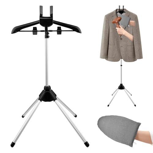 Londehuhai Garment Steamer Stand with Rotating Hanger & Heat-Resistant Glove - Adjustable Aluminum Alloy Ironing Rack for Pants, Jeans, Dresses - Folding Steamer Holder for Clothes (Color:Black)