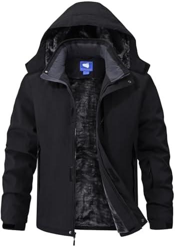 Aorga Mens Skiing Jackets Winter Waterproof Snow Jackets Fleece Lined Insulated Heavy Parka Jackets Coats with Hoode 3XL