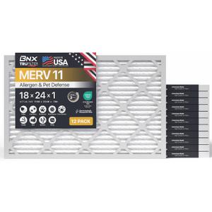 BNX TruFilter 18x24x1 Air Filter MERV 11 (12-Pack) - MADE IN USA - Allergen Defense Electrostatic Pleated Air Conditioner HVAC AC Furnace Filters for Allergies, Dust, Smoke, Allergy MPR 1200 FPR 7