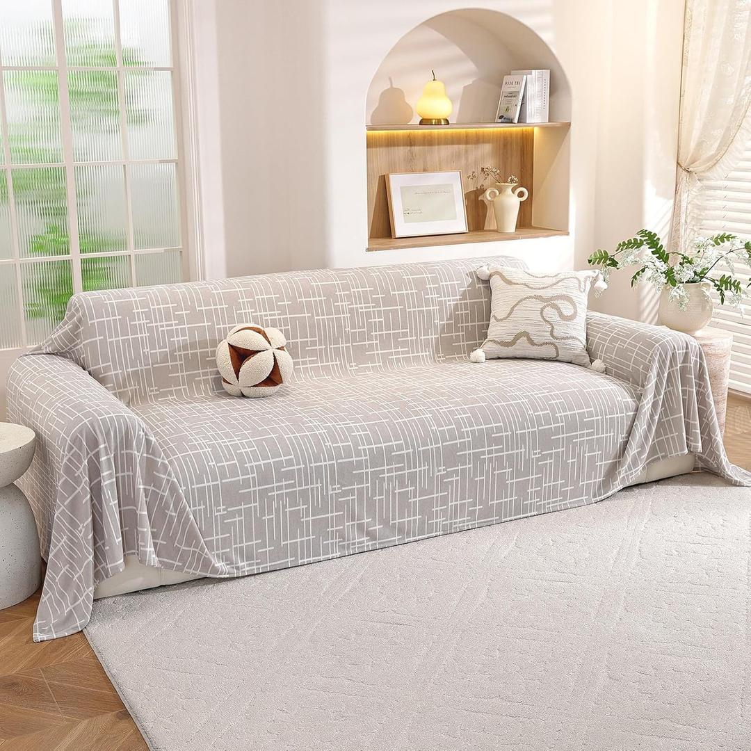 Couch Covers for Dogs, 78"x118", Washable Sofa Covers for 3 Cushion Couch, L Shaped Couch Cover Multi-Use, Non Slip Sofa Slipcovers for Living Room, Couch Cover Blanket, Light Grey