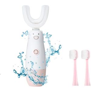 Kids Electric ToothbrushU Shaped toddler Toothbrush Waterproof Battery Powered 360 Automatic Sonic u shaped Toothbrushes for 2-7 Years Old for Boys Girlswith 2 Replacement Brush HeadsPink (1 Count (Pack of 1))
