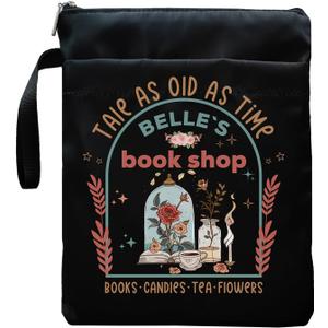 Tale As Old As Time Belle's Book Coffee Book Lover Book Sleeve, Book Covers with Zipper, Book Lovers, Book Pouch Kindle Protector, Gifts for Women Teacher Librarian Bookworm Bookish (Black-D, Large)