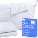 Ultra Soft Pillows and Protectors with Zipper Standard Size - Set of 2 Breathable Pillow Covers - 100% Protection Against Stains, Dust & Dirt - Machine Washable Cushion, 24x24x4 In and pillow 24x20 In with black covers