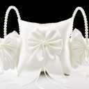 2 Flower Girl Baskets and Ring Bearer Pillow Set, Flower Girl Basket with Pearl Handle, Ivory Fariy Wedding Baskets for Flower Girls