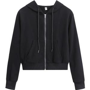 Women's Cropped Zip Up Hoodie Casual Long Sleeve Workout Hooded Sweatshirt Coat (Medium, Black) Women's Cropped Zip Up Hoodie Casual Long Sleeve Workout Hooded Sweatshirt Coat (Medium, Black)