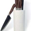 Knives Set with Block,6pc Chef Knife Set High Carbon Stainless Steel Sharp Knives with Universal Knife Block Suitable for Kitchen, Anti-Rust Kitchen Knife Block Set,Space-saving, Safer and Tidier (White)