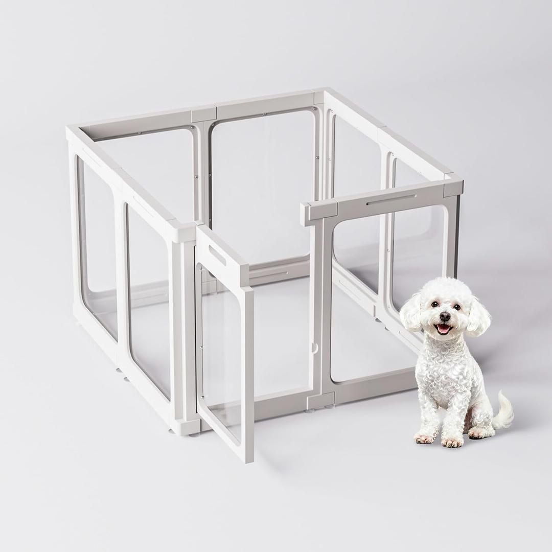 Jalove Clear Dog Playpen Indoor, 24" Acrylic Plastic Pet Play Pen with Door, Playpen for Puppy Cat Rabbit Ferret, Easy to Install Preferable Playpen for Small Dogs, Customizable, White 8 PCS