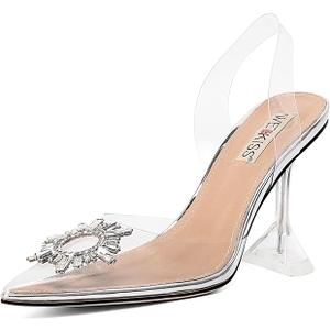 wetkiss Silver Heels for Bride - Sparkly Wedding Heels with Rhinestones, Strappy Closed Toe Pumps for Women, Formal Shoes, Size 6