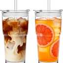 20oz Glass Tumbler with Lid and Glass Straw Set of 2, Clear Reusable Iced Coffee Cup, Drinking Glass for Coffee, Tea, Juice, Smoothies  Durable & Elegant Glassware