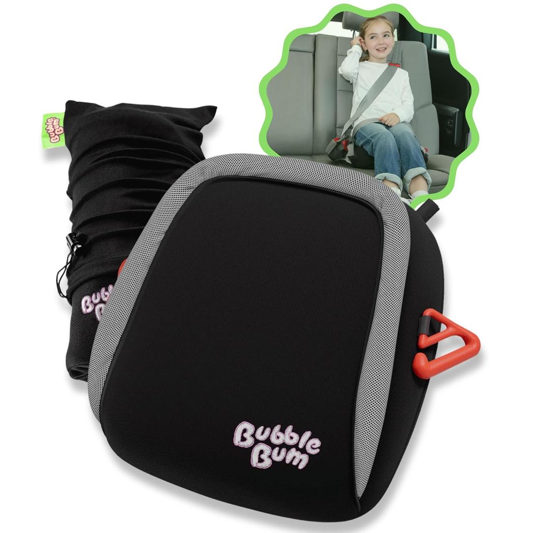 BubbleBum Inflatable Booster Car Seat – Foldable, Lightweight, Backless Travel Booster Seat for Kids, Portable Carseat for Toddler, Fits 3 Across, Compact for Uber Ages 4-11 Year Old, Black