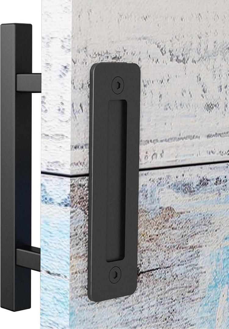 EaseLife 12" Sliding Barn Door Handles and Pulls,Double Sided Hardware Set,Heavy Duty,Square,Rustic,Matte Black Powder Coated Finish,Easy Install