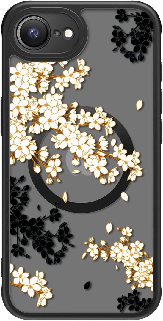FUNMIKO for iPhone 16e Case Wireless Charging & Military-Grade Protection - Trendy Pattern Design for Women Girls, Matte Non-Slip Phone Cover with Shockproof Corners - Elegant Blossom Motif