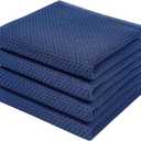 Homaxy 100% Cotton Waffle Weave Kitchen Dish Towels, Ultra Soft Absorbent Quick Drying Cleaning Towel, 13 x 28 Inches, 4-Pack, Navy Blue