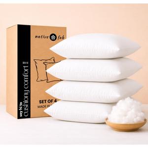 Native Fab Rectangular Lumbar Pillow Inserts, Pack of 4, 12x20 Inches, White Polyester, Supportive Decorative Cushions for Couch, Bed, Desk Chair, Back Comfort & Modern Home Dcor