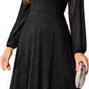 Bbonlinedress Women Formal Wedding Guest Dress Square Neck Lace Bridesmaid Long Sleeve A-Line Midi Cocktail Dress (S)