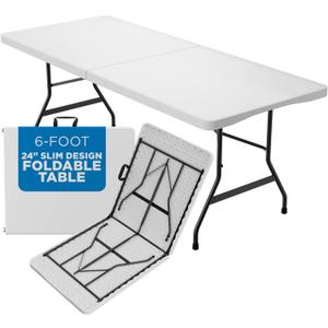 Sorfey Narrow Folding Table 6 Foot X 24-inch, White Plastic