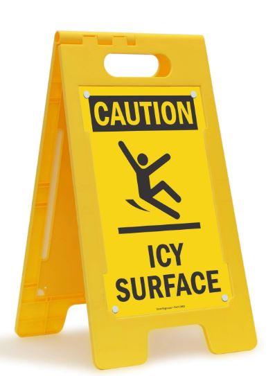 SmartSign 25 x 12 inch “Caution - Icy Surface” Two-Sided Folding Floor Sign with Symbol Black and Yellow