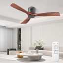 52 Inch Ceiling Fans with Remote no Light, Solid Wood 3 Blade Modern Ceiling Fan, Quiet DC Motor, 6 Speeds, Dimmable LED, Timer, Indoor & Covered Outdoor Living Room, Bedroom, Patio (Darkwood)