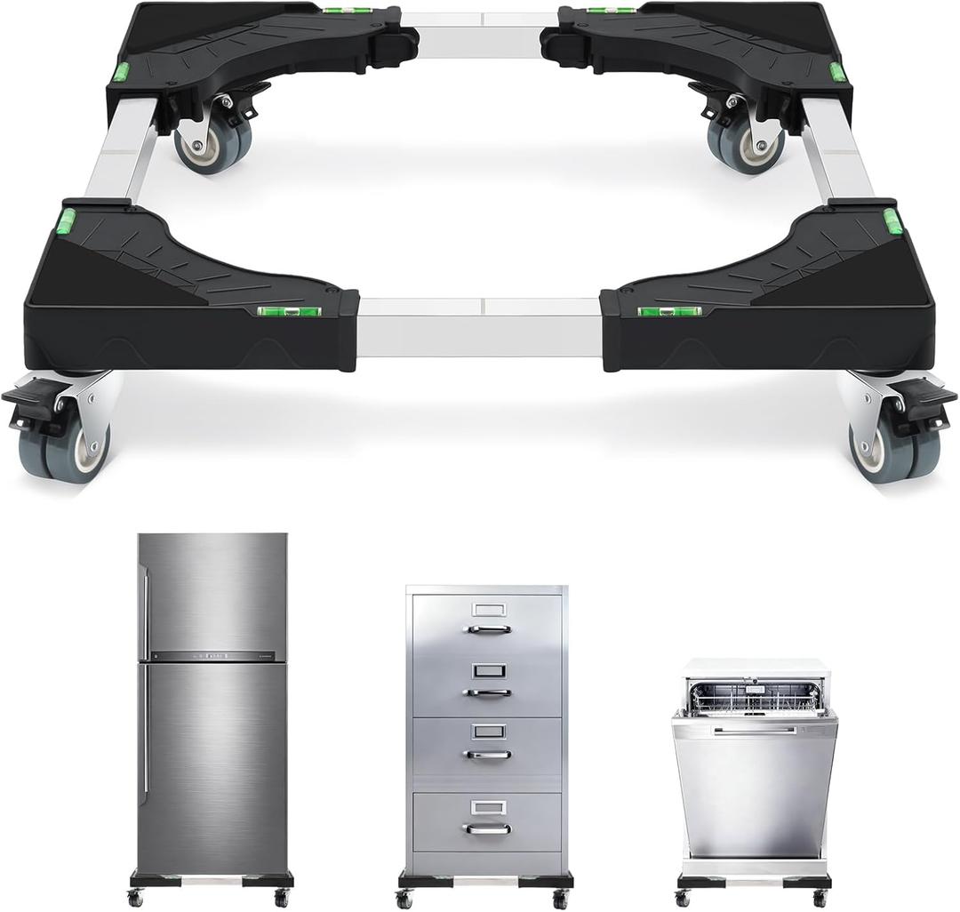 Nefish Furniture Dolly Adjustable Mini Fridge Stand with Wheels Washing Machine Stand Mobile Roller with 4 Locking Swivel Wheel Universal Mobile Base Moving Cart for Dryer Refrigerator (Black)