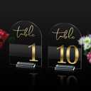 Wedding Table Numbers 1-10 with Holders, 5 x 7 Inch Transparent Acrylic Reception Table Signs Golden Letters, Number Cards for Party, Restaurant