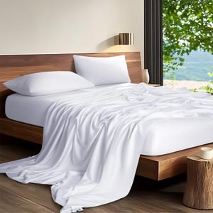 SONORO KATE Tencel Sheets, 100% Eucalyptus Lyocel Sheet Set, Soft Breathable & Cooling Sheets for Hot Sleepers, Silk Smooth Bed Sheets, 16" Deep Pocket - 4 Piece(White,Queen)