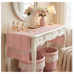 yuboo Pink Table Runner 48 Inches Long, Boho Dusty Rose Table Runner for Shabby Decor Farmhouse Dresser Runners for Bedroom, Nightstand, Coffee Table, Breakfast Table Decor