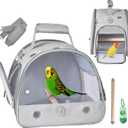 Bird Carrier Travel Cage with Stand, Small Bird Travel Carrier for Parrot with Perch, Side Access Window (Grey)