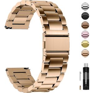 Fullmosa Watch Band, Quick Release Stainless Steel Replacement for Men Women, Metal Chain Watch Strap Width 22mm, Rose Gold, 22mm (22MM(See Diagram))