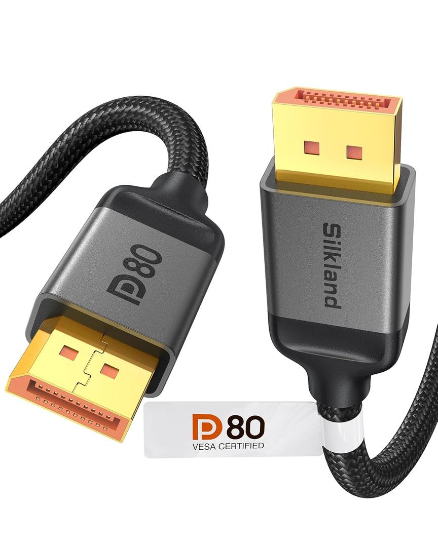 Silkland 80Gbps DisplayPort Cable 2.1 6.6FT [VESA Certified], [8K@240Hz, 4K@540Hz 360Hz 240Hz] DP 2.1 Cable 16K, DP80 HDR DSC Display Port Cord Compatible FreeSync Gaming Monitor 5090 7900XTX, S1334 (6.6 Feet, Grey)