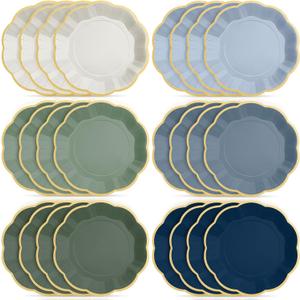 72 Pcs Dusty Blue and Sage Green Color Paper Plates 9 Inch Green Blue Gradient Scalloped Paper Disposable Dinner Dessert Plates for Birthday Wedding Bridal Party Supplies