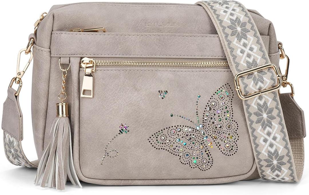 Crossbody Bags for Women Trendy Leather Crossbody Purse Shoulder Handbags Butterfly Design