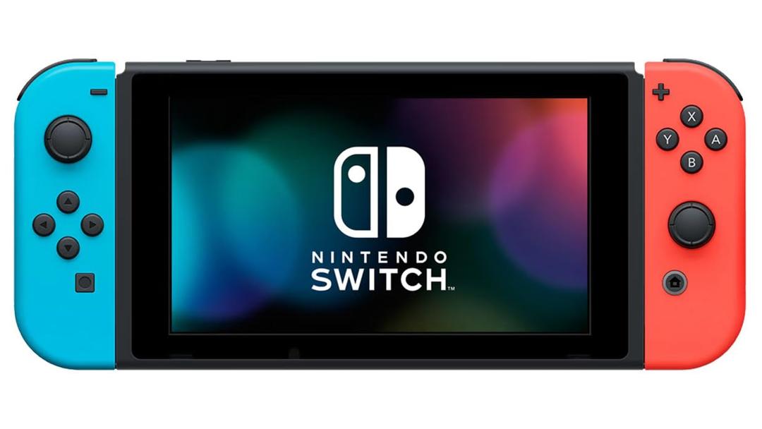Nintendo Switch with Neon Blue and Red Joy-Con