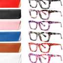 6 Pack Reading Glasses for Women Blue Light Blocking Computer Square Readers with Spring Hinge (Mix Color-7, 4.0, x)