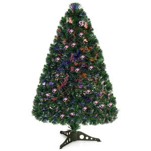 Goplus 3FT Pre-Lit Fiber Optic Christmas Tree, Premium Artificial PVC Xmas Tree with Metal Stand, for Indoor Holiday Decor