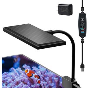 Clip-on Aquarium Light 10w (3 Timers, 3 Modes, 10 Dimming, Split Power) for Coral, Reef, Saltwater Fish, Algae Scrubber Nano/Mini/Pico/Refugium Tank,1-16Gallon(5-16in) Aquarium