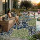 PureCozy 5x7 Easy Jute Outdoor Rug Navy/Green Floral Textured Indoor Outdoor Area Rug Farmhouse Patio Carpet for Backyard, Patio, Porch, Easy-Cleaning, High Traffic, Pet-Friendly, Non-Shedding