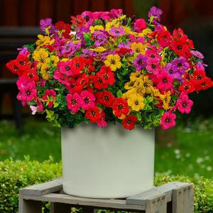 12 Pcs Artificial Flowers for Outdoors, Fake Outdoor Plastic Flowers for Outdoors UV Resistant, Fake Plants Artificial Plants Outdoor Plastic Plants, Silk Faux Spring Flowers for Outside (Bright Mixed Color)