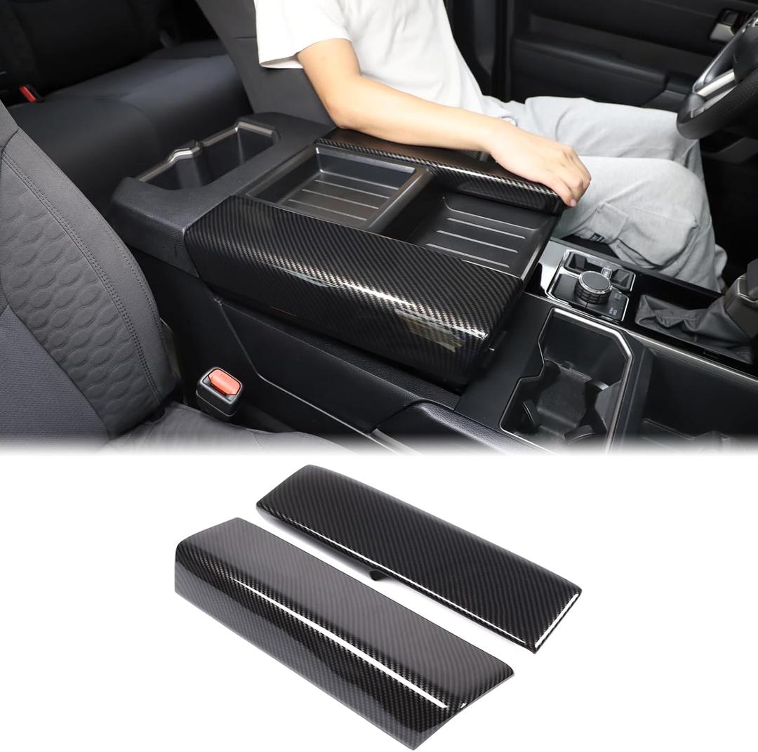 Car Center Console Armrest Protector Cover Compatible with Toyota Tundra 2022+ & Sequoia 2023+ Central Armrest Seat Storage Box Cover Cushion Lid Protector Pad Waterproof Anti-Scratch ABS Accessories (Carbon Fiber Pattern)