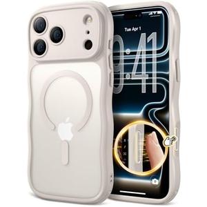 XWZ for iPhone 17 Pro Max Case for Women Girls,【Compatible with MagSafe】,【Camera Control】,【Full Camera Protection】, Cute Wave Magnetic Phone Case for iPhone 17 Pro Max,Stone